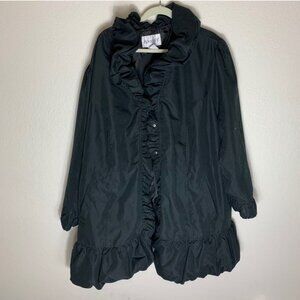Black Roamans Ruffled Button Front Coat Size 32W-GOOD CONDITION.